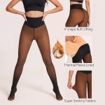 NEW COMPRESSION BAND & V-SHAPE BUTT LIFT! Women's Magic Fleece Lined Leggings Sheer Fake Translucent Pantyhose Thermal High Waisted Footed Opaque Tights Closed Foot Available in Plus Size M-3XL