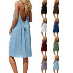 Set of 2 Women's Solid Color Cami Lounge Dress Elegant Sleeveless Short Flowy Dress Summer Ladies Sleepwear Indoor Nightgown 2 PCS Backless Spaghetti Strap Slip Sundress Casual Beach Vacation Cover Up Comfortable Resort Holiday Outfit