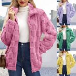 Women's Checkered Sherpa Fleece Jacket Full Zip Up Stand Collar Fuzzy Teddy Coat Waffle Textured Cozy Fall Winter Warm Outerwear Casual Everyday Loungewear Y2K Aesthetic Trendy Basic Clothes 2026