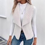 Women's Sherpa Fleece Vest Open Front Sleeveless Cardigan Wide Lapel Collar Ribbed Textured Cozy Fall Winter Warm Layering Outerwear Casual Y2K Aesthetic Trendy Basic Everyday Clothes Gilet