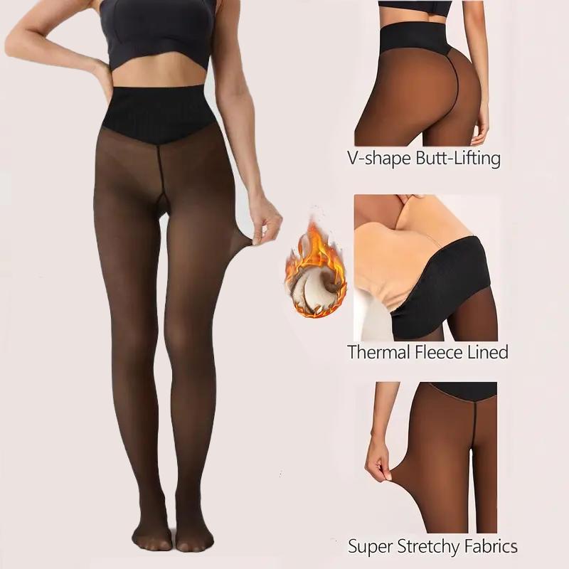 9558531577f546cdab8a7319629c0a02tplv-fhlh96nyum-origin-jpeg.jpeg NEW COMPRESSION BAND & V-SHAPE BUTT LIFT! Women's Magic Fleece Lined Leggings Sheer Fake Translucent Pantyhose Thermal High Waisted Footed Opaque Tights Closed Foot Available in Plus Size M-3XL - Image 1