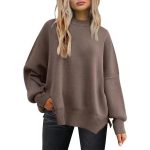 Women's Oversized Batwing Knit Sweaters 2026 Fall Fashion Outfits | Crewneck Side Slit Winter Fall Clothes, Quiet Luxury Style, Easy Layering Piece, Casual Trendy Pullover Tops