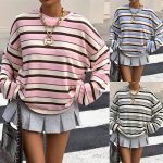 Women's Y2K Striped Oversized Sweatshirt Crewneck Long Sleeve Pullover Color Block Casual Comfy Fall Transition Outfit Slouchy Everyday Trendy Basic Clothes Preppy Aesthetic Streetwear Tops