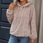 Women's Textured Sherpa Fleece Hoodie Drawstring Fuzzy Teddy Pullover Sweatshirt Oversized Cable Pattern Cozy Fall Winter Warm Casual Loungewear Everyday Outfit Y2K Aesthetic Trendy Basic Clothes