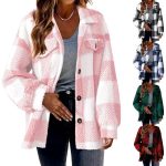 Women's Plaid Sherpa Fleece Shacket Button Down Fuzzy Teddy Coat Checkered Shirt Jacket with Pockets Cozy Fall Winter Warm Layering Outerwear Casual Everyday Outfit Y2K Aesthetic Trendy Clothes