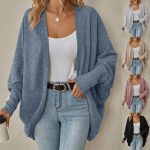 Women's Batwing Long Sleeve Cardigan Ribbed Knit Open Front Sweater Oversized Slouchy Fall Layering Outerwear Casual Cozy Winter Warm Outfit WFH Everyday Trendy Basic Clothes Clean Girl Aesthetic Chunky Sweaters